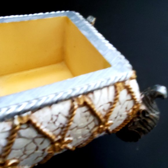 Dresser Top Trinket Chest w/ Finial Lids Footed Tassels Hand Painted Crackled - Picture 7 of 8